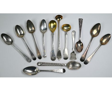 A Tiffany &amp; Co Sterling salt ladle, to/w a George III silver teaspoon with ornate pierced handle and shell bowl, Thomas J