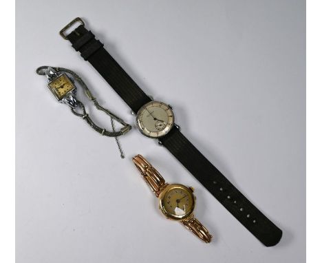 A gentleman's stainless steel Jaeger-Le-Coultre wristwatch, the champagne dial with subsidiary seconds dial, a lady's 9ct gol