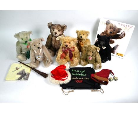 Seven unboxed Steiff teddy bears to/w a quantity of clothing and other accessories
