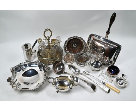 19th Century and other electroplated wares including, a six-bottle cruet, Old Sheffield plate bottle coaster and other coaste