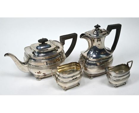 A silver four-piece tea/coffee service in the Regency manner, on bun feet, Harrison Brothers &amp; Howson, Sheffield 1916, 40