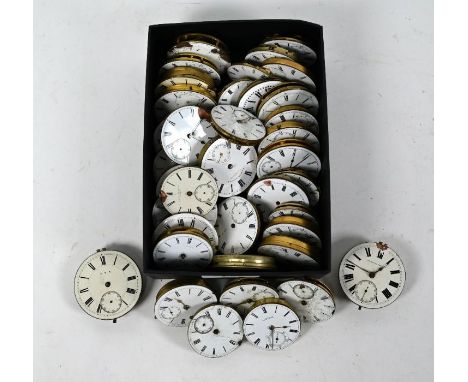 A selection of over thirty 19th century keywind pocket-watch movements with enamel dials - all a/f