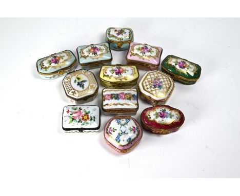 Twelve Limoges and similar floral porcelain china patch-boxes