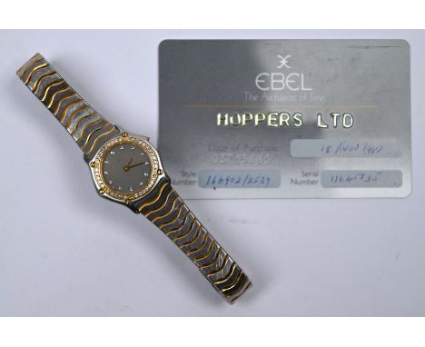 A lady's Ebel stainless steel wristwatch with diamond-set&nbsp;dial and bezel (1988)&nbsp;Case/strap ok - winder crown detach