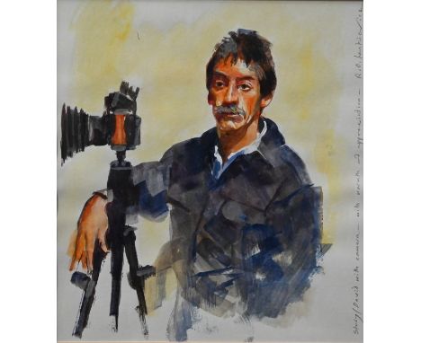 Robert O Lenkiewicz (1941-2002) - 'Study David with camera', watercolour, signed and inscribed, 30 x 28 cm