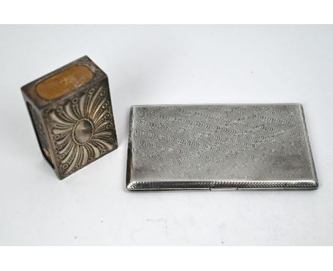 A heavy quality engine-turned silver cigarette case, William Hair Haseler, Birmingham 1923, 6.8oz (211g), to/w a Victorian em