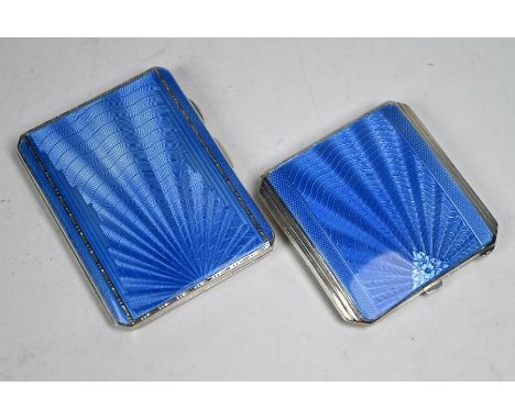 An Art Deco blue basse-taille enamelled silver cigarette case, Joseph Gloster Ltd, Birmingham 1938, to/w a somewhat similar p