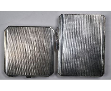 An Art Deco silver cigarette case with stepped edges and engine-turned decoration (apparently unused), Frederick Field Ltd, B