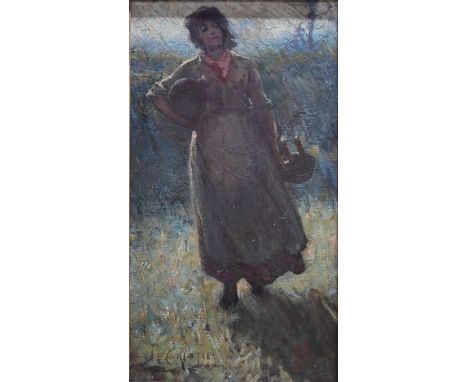 James Elder Christie (1847-1914) - 'I saw my Meg come ...over a lea, I saw my Meg but Meggie saw not me', oil on canvas, sign