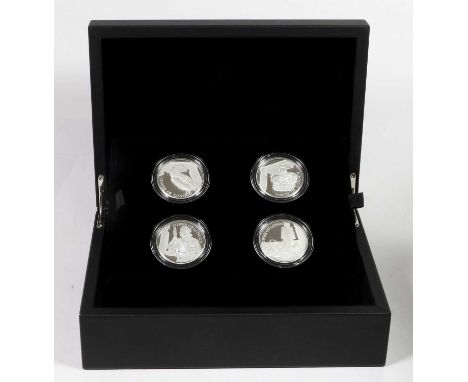 The Tower of London Coin Collection, Silver Proof Piedfort 4-Coin Set 2019, comprising 4 x £5 each with obv. Rank-Broadley po