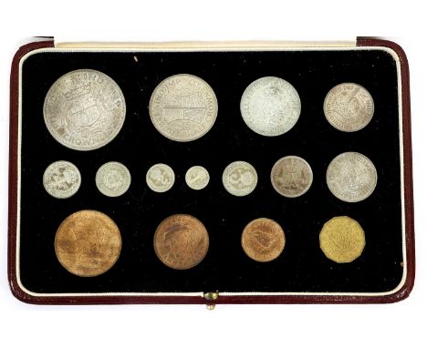 George VI, 'Coronation' Proof Set 1937, 15 coins from crown to farthing including Maundy 4d, 3d, 2d and 1d, in Royal Mint red