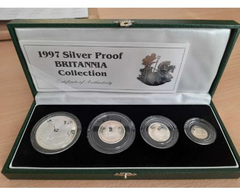 Elizabeth II, Britannia Silver Proof Collection 1997, 4-coin set comprising £2 (40mm, 32.454g, 1oz fine silver), £1 (27mm,16.