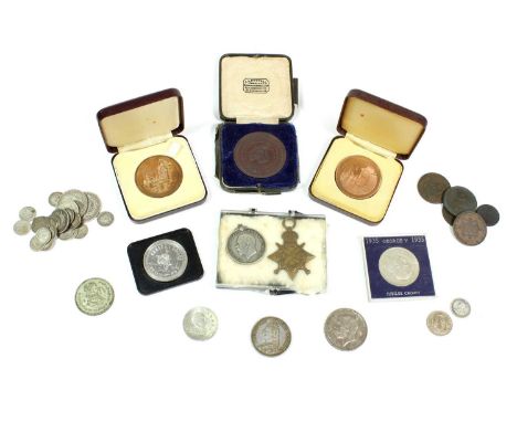 Assorted Coins &amp; Medals, comprising: 2 x George V crown 1935 'Silver Jubilee' Fine; a quantity of British pre-1920 silver
