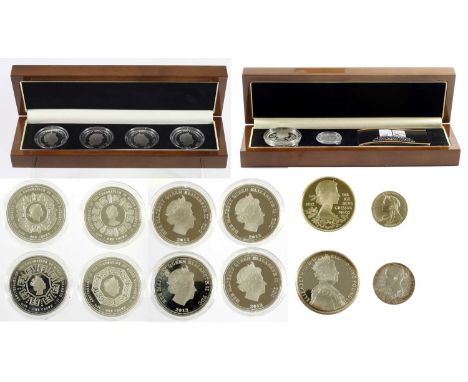 2 x Silver Coin and Medallic Sets, comprising: (1) 'The Diamond Jubilees of two Queens 1897 &amp; 2012', 2-medal set comprisi