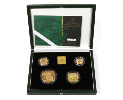 UK Gold Proof Sovereign Collection 2001, 4-coin set comprising £5, double sovereign, sovereign and half sovereign, each with 
