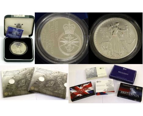8 x UK Silver Britannias, comprising: 2 x proof £2 (1oz): 2001 rev. Philip Nathan's design inspired by Una and the Lion, and 