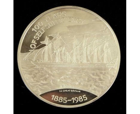 Falkland Islands, Silver Proof £25 1985 (.925, 65mm, 150g), '100th Anniversary of Self Sufficiency', obv. Maklouf portrait of