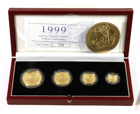 UK Gold Proof Britannia Collection 1999, 4-coin set comprising £100 (1oz), £50 (1/2 oz), £25 (1/4 oz) and £10 (1/10 oz), each