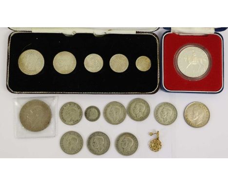 George VI, Silver Specimen Set 1946, 5 coins from halfcrown to sixpence (including English and Scottish shillings), in leathe