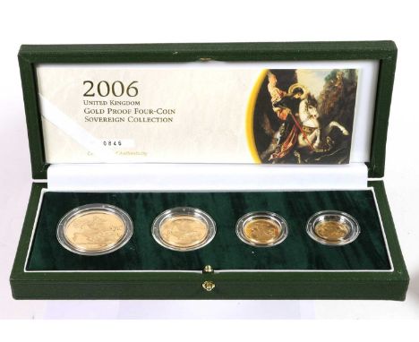 UK Gold Proof 4-Coin Sovereign Collection 2006, comprising £5, double sovereign, sovereign and half sovereign, each with obv.