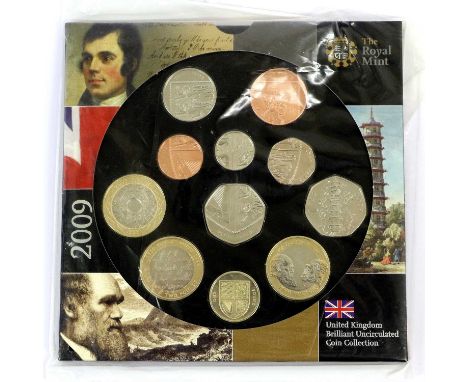 The 2009 UK Brilliant Uncirculated Coin Collection, 11 coins from £2 to 1p, including commemorative issue 'Kew Gardens' 50p 2