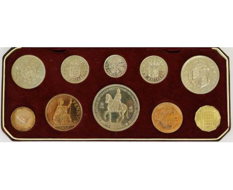 Elizabeth II, 'Coronation' Proof Set 1953, 10 coins from crown to farthing (including English and Scottish shillings), in Roy