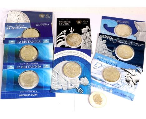 11 x UK Silver £2 (1oz) Britannias (each .958 silver, 40mm, 32.45g): 1998, 1999, 2000, 2001, 2002, 2003, 2004, 2005, 2006, 30