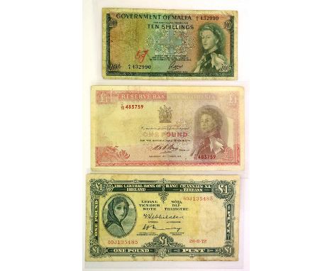A Collection of 70+ World Banknotes, highlights include: Gibraltar 10 shillings 1949 ordinance [1963] obv. Maltese cross in c