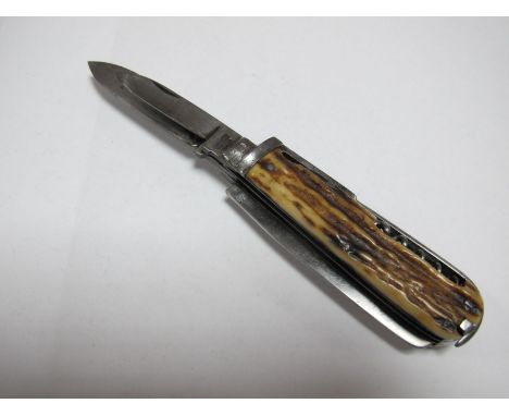 A John Watts Sheffield Multi Blade Coachman/Horseman's Folding Pocket Knife, with amber bone scales.