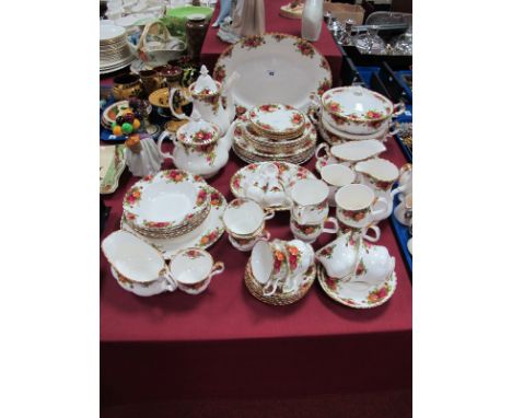 Royal Albert 'Old Country Roses' Dinnerware, comprising six dinner plates, seven side plates, six tea plates, oval meat plate