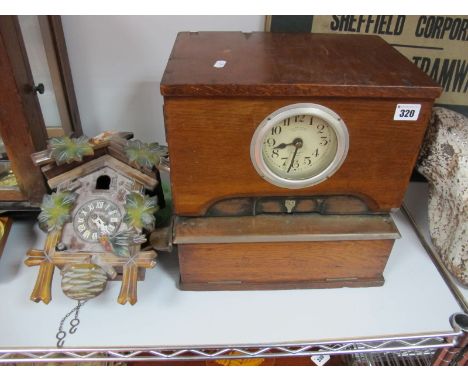 A Table Top Clocking in Machine by Time Records (Leeds) Ltd, circa 1920's in oak with oxidised copper finger boards and drop 