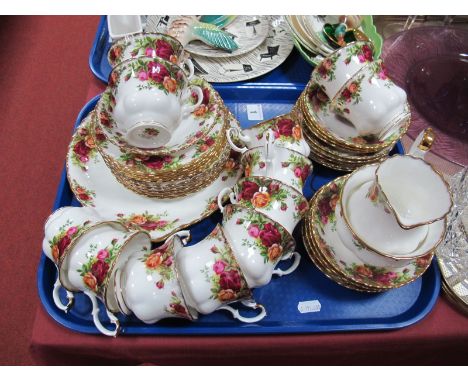 Royal Albert Old Country Roses Bread Plate, eight side plates, nine saucers, twelve cups, sugar bowl, cream jug, All 1st qual