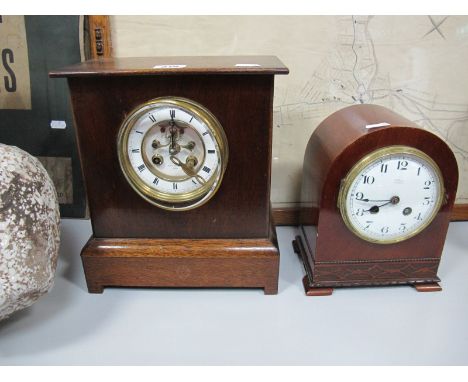 A Late XIX Century Mahogany Cased Mantel Clock, white enamel dial, Roman numerals, by Henry Marc of Paris, and an early XX Ce