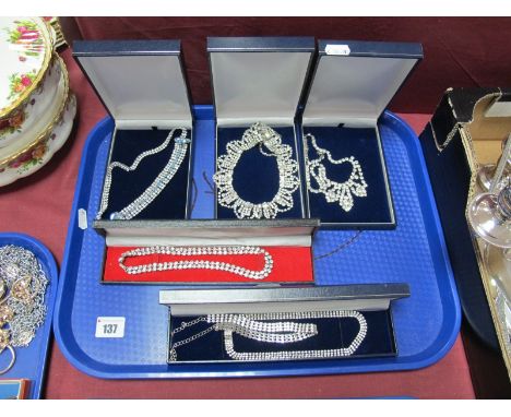 Diamanté Costume Necklaces, imitation pearl necklace, all boxed:- One Tray