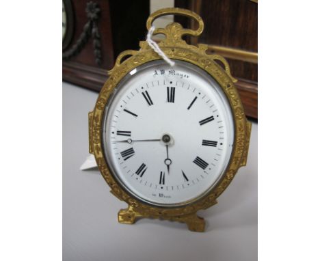 A. W. Mayer in Wien Oval Enamel Dial Table Clock, with gilt metal frame having easel back.