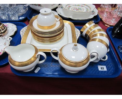 A Wedgwood Bone China "Ascot" Pattern Tea Service, comprising bread and butter plate, six tea plates, cups and saucers, sugar