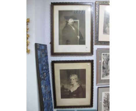 A Sepia Print 'Mrs Jordan', 47 x 39cm 'Rembrandt' the Artists Portrait, both in oak frames.