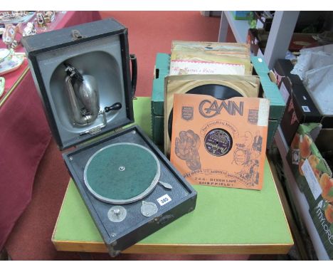 A XX Century Decca Junior Portable Table Top Gramophone R.D. 631877 Pat 3033; together with 78 records Walt Disney's Dumbo, S