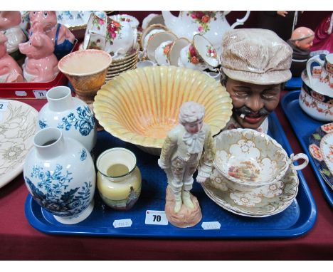 A XIX Century Rockingham Style Cup and Saucer, Beswick bowl, tobacco jar, pair of Worcester style vases, etc:- One Tray