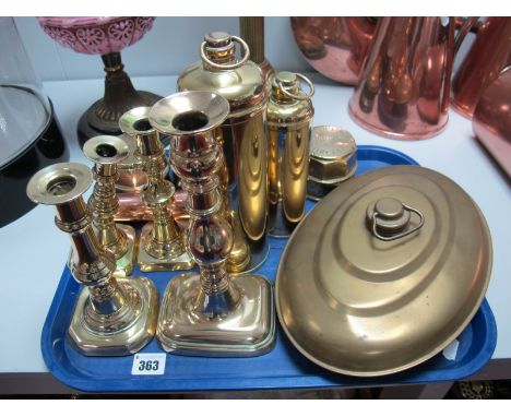 Brass Wheel Nuts, cylinder hot water vessels, candlestick:- One Tray