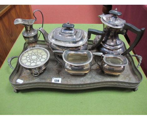A Walker & Hall Four Piece Plated Tea Service, galleried tray, etc.