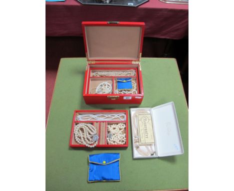 A Modern Three Row Fresh Water Pearl Necklace, of uniform design, together with a collection of assorted imitation pearl bead