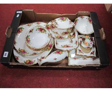 Royal Albert 'Old Country Roses', cake stand, bowl, vase, two dishes, photo frame, six place mats, candlestick, (First Qualit