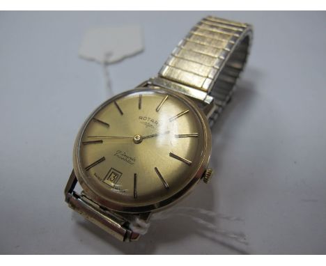 Rotary; A 9ct Gold Cased Gent's Wristwatch, the signed dial with baton markers, within plain case, on later expanding bracele