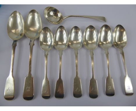 Two Victorian Silver Tablespoons, London hallmark, dated 1850 and 1873, together with Georgian sauce ladle, London hallmark, 