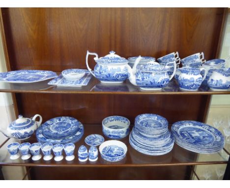 Spode 'Blue Italian' Porcelain, comprising tea pot, smaller tea pot, two milk jugs, sugar bowl, covered cannister, covered su