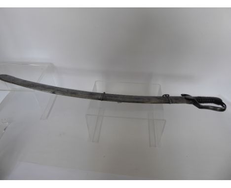 A British Blue and Gilt Light Cavalry Officers Sword, a leather-covered grip with wire wrap, gilt and blue blade with gilt de