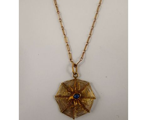 A 15 Ct Gold and Sapphire Web Pendant and 15 ct Gold Chain, approx 2.8 gms