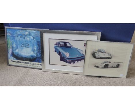 Motor Racing Interest - Pictures and Prints of Porsche, including a photographic print of an original by Lassere, print entit