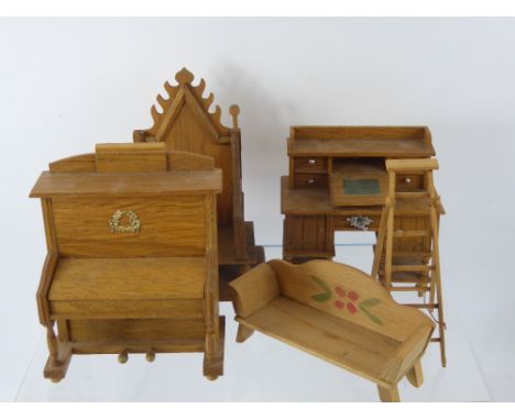 Miscellaneous Doll's Furniture, including a piano, coronation chair, bench, ladder and a sideboard. (5)